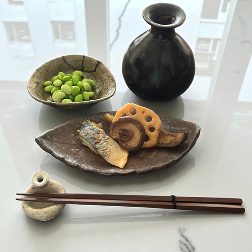 備前焼葉皿曙5枚組 中皿 antique art nozomi 通販 18214400｜Creema