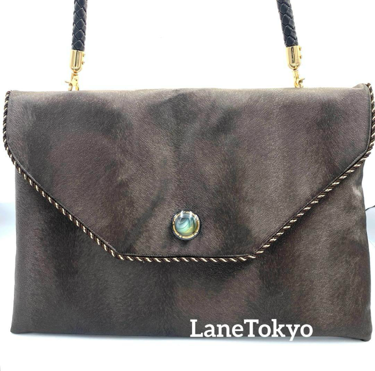 帯と合皮リメイク　ダークブラウン　大人クラッチ&ショルダー2ウェイバッグ　タブレットケース　A4