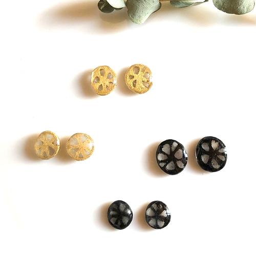 BLACK GOLD レンコン 蓮根 ピアス/イヤリング ＊ アレルギー対応