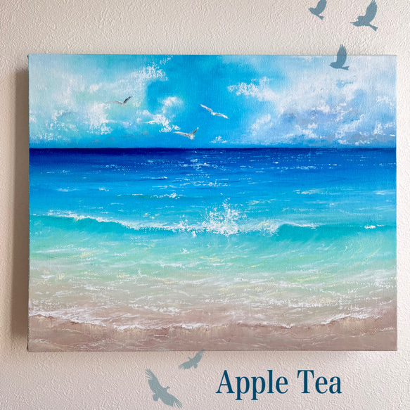 Earth【原画】海とカモメ〜落ち着いた大人ブルーな波打ち際(チョーク