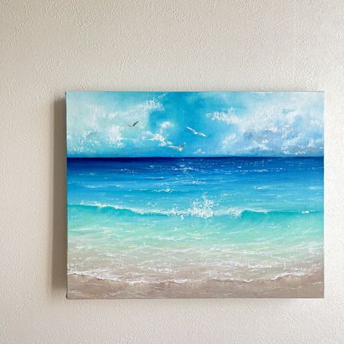 広大な海 パステル画 原画 海とイルカのパステルアート 虹色の夕焼け パステル画原画 絵画