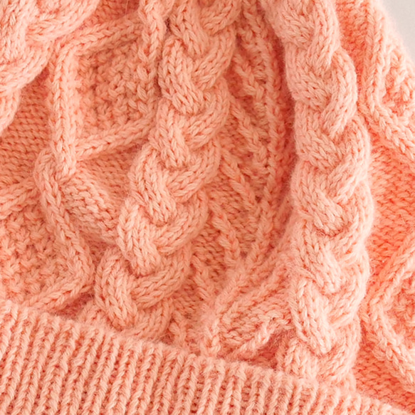 カシミヤのケーブル編みニット帽　ピンク【送料無料】 3枚目の画像