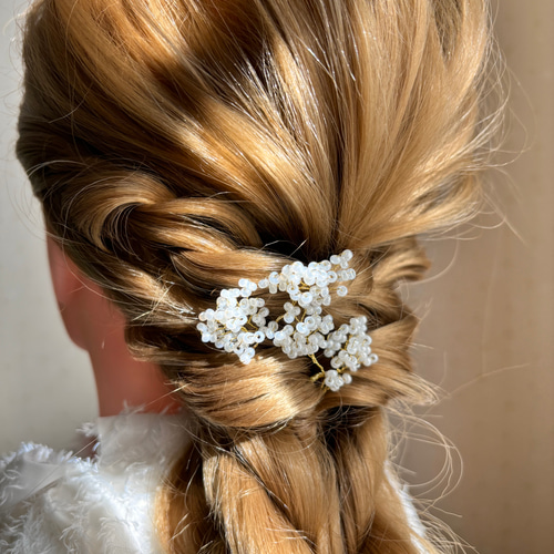 ビーズ髪飾り】かすみ草ヘアピン ブライダル 結婚式 ヘアアクセサリー