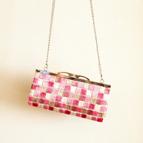 インポート生地の薄型お財布ショルダー／お財布ポシェット（ピンク  