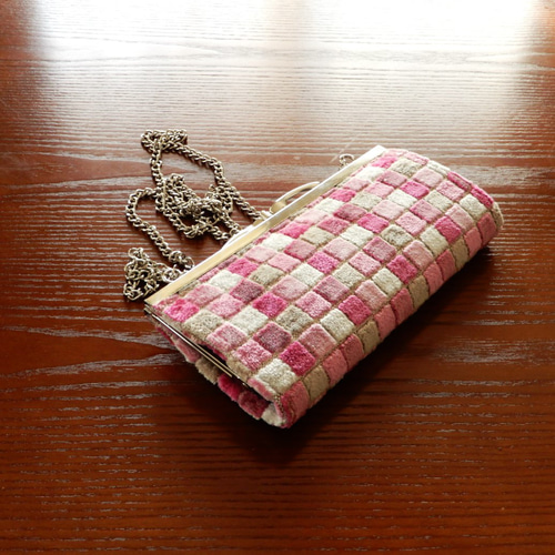 インポート生地の薄型お財布ショルダー／お財布ポシェット（ピンク  