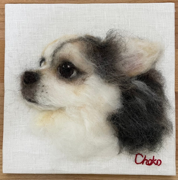 羊毛フェルト 犬ポートレート うちの子オーダーメイド肖像画 20cm×20cm 