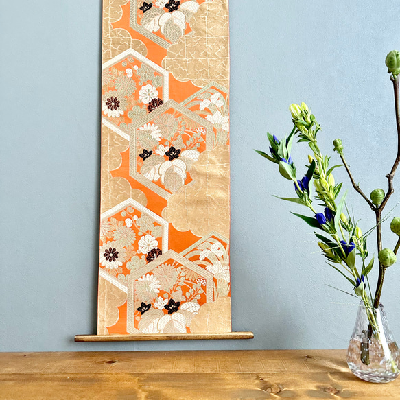 タペストリー唐獅子【A】市松(正絹名古屋帯リメイク) やってのけ 