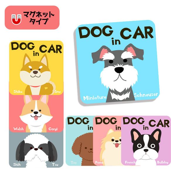 マグネット】ドッグインカー 犬 ミニチュアシュナウザー 柴 シーズー