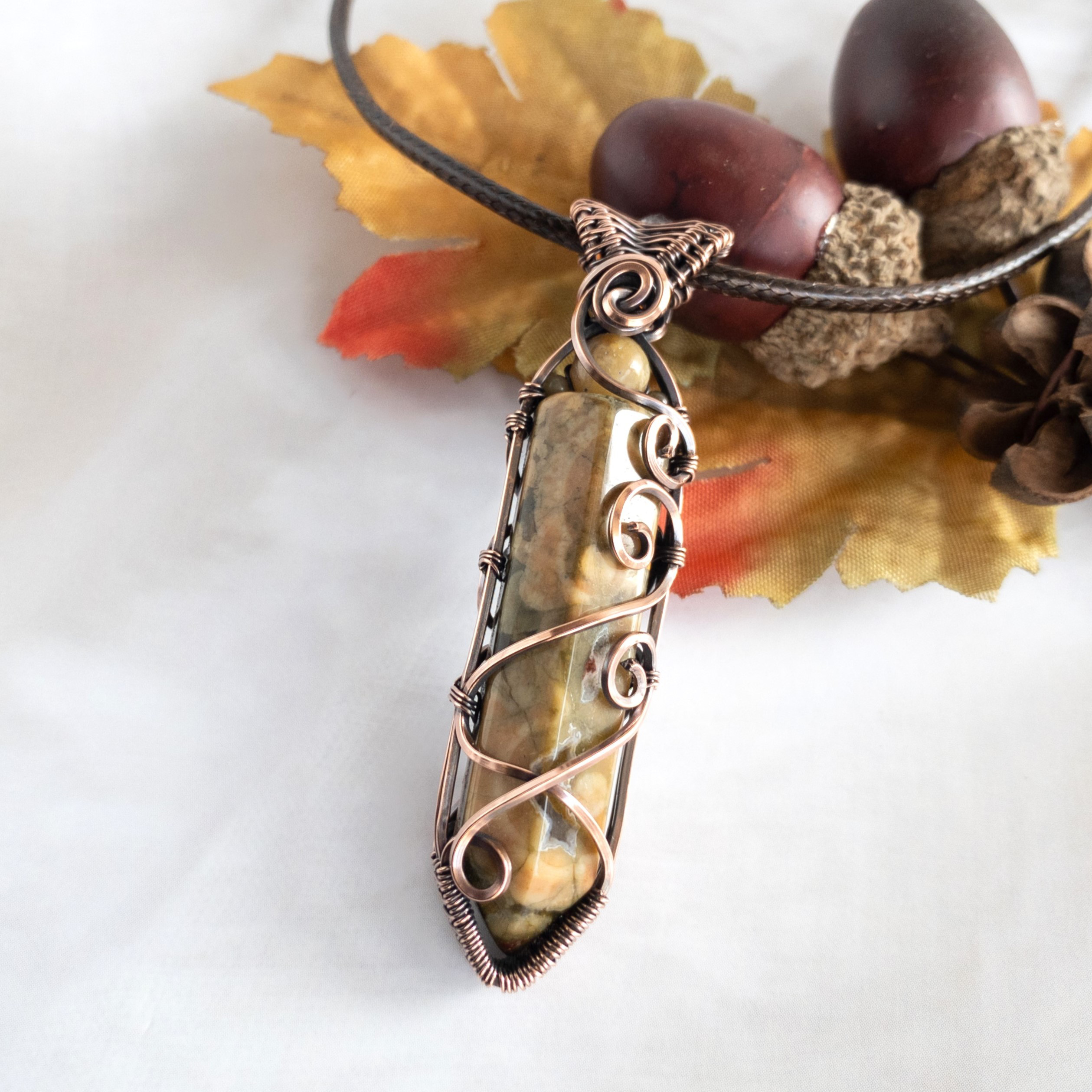 ＜オーシャンジャスパー＞アミュレット ペンダント（M size）Copper Wire（いぶし）