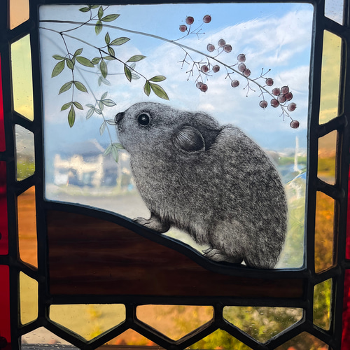 ステンドグラス】月夜のうさぎと月というさぎのオーナメント2点