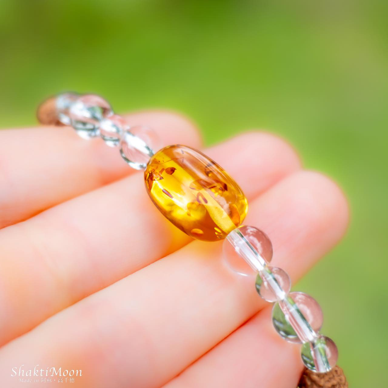 生きる喜び・健康・受験・勝負のお守り！大粒！高品質アンバー（琥珀）×水晶 レア・希少！4mm・5mm・6mmルドラクシャ