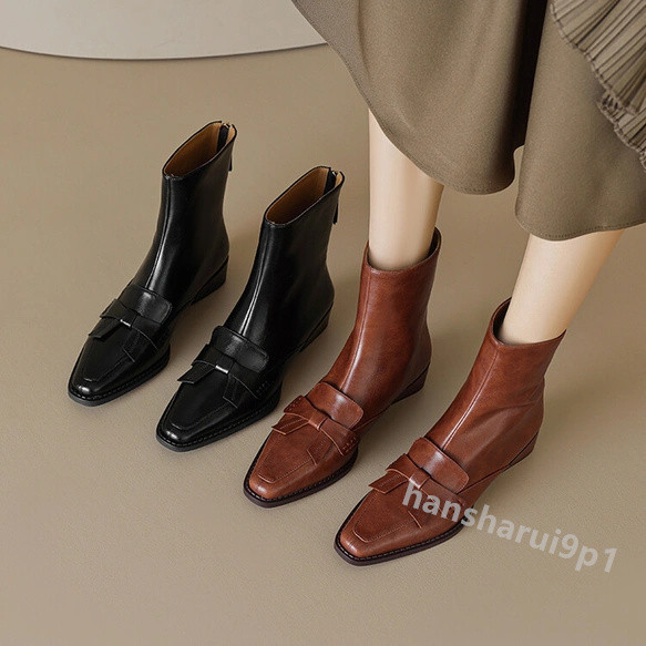 ロングブーツ レディース 革 歩きやすい 美脚 レザー ローヒール 茶色