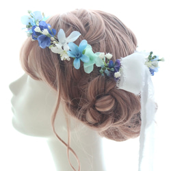 花かんむり♡リストブーケセット 青♡水色♡白 花かんむり♡リストブーケセット 青♡水色♡白 - ヘア