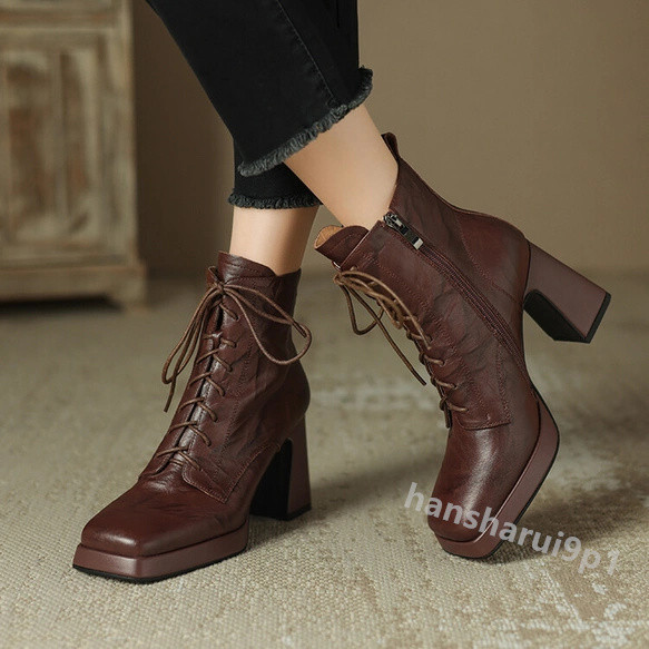 本革 秋冬レディース本革靴シューズ快適ショートブーツハイヒール内