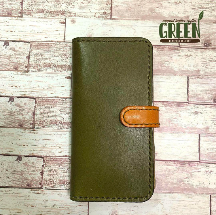 栃木レザー　オリーブ　グリーン　ネイビー　iPhoneケース　手帳型　本革 栃木レザー オリーブ グリーン ネイビー iPhoneケース 手帳型 本革