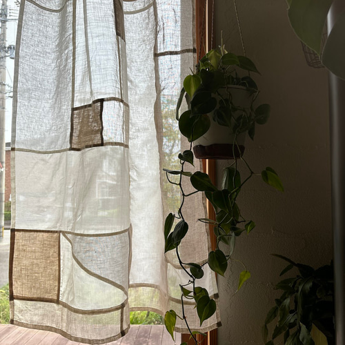 ポジャギ　150×80 ホワイトリネン　No.195 リネン素材を使用したポジャギ(pojagi,bojagi)カーテン『生活と