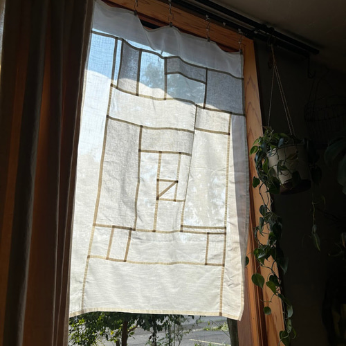 ポジャギ　150×80 ホワイトリネン　No.195 リネン素材を使用したポジャギ(pojagi,bojagi)カーテン『生活と