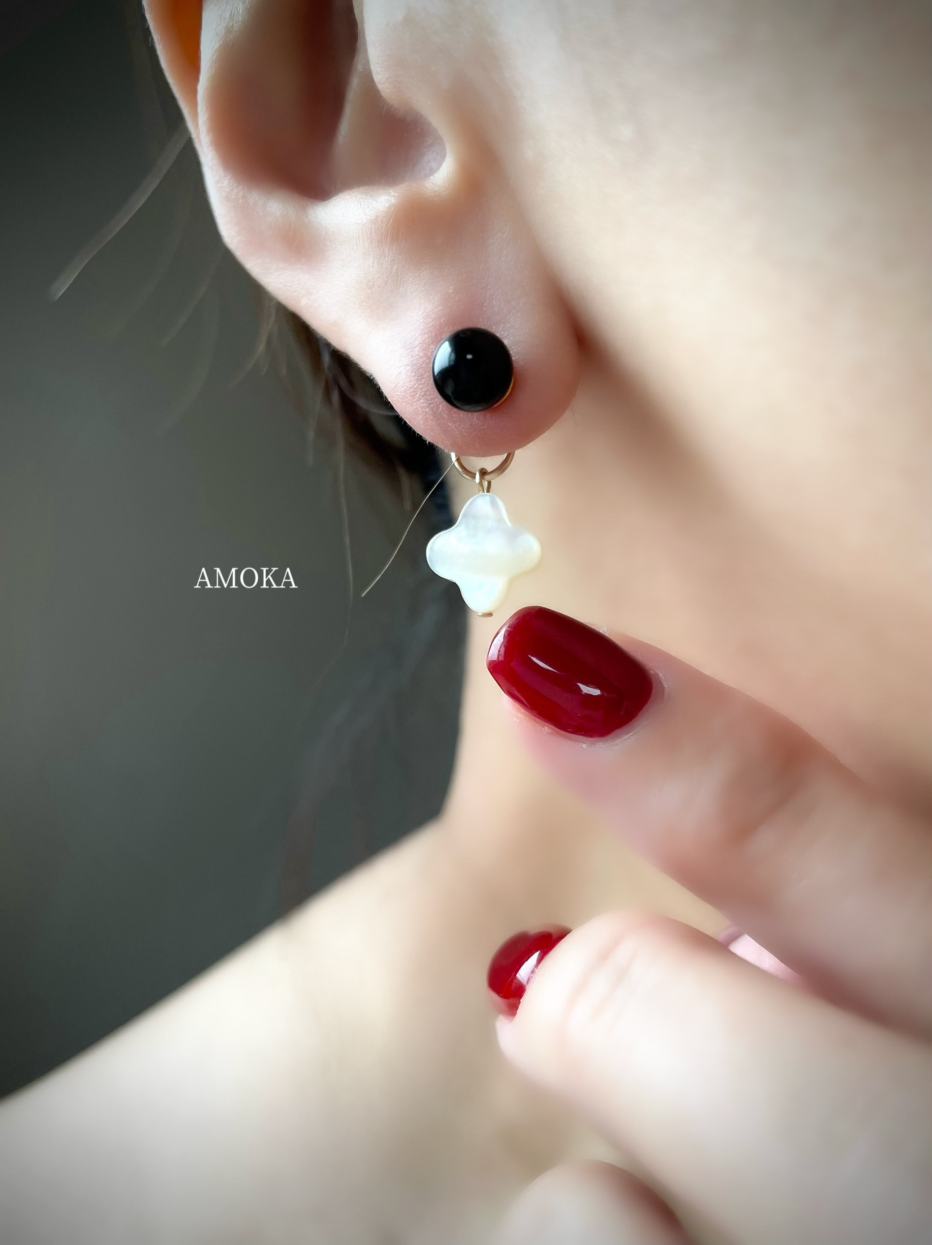 【2wayを楽しむピアス】  マザーオブパール×Black onyx      秋ピアス