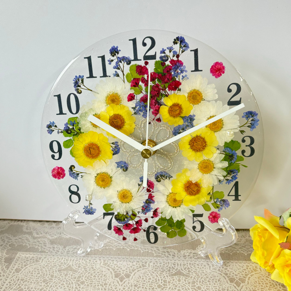 【ギフト】押し花 花時計 【ベル・フルール　ラージサイズ】 φ18cm ハンドメイド ギフト ボックス入り