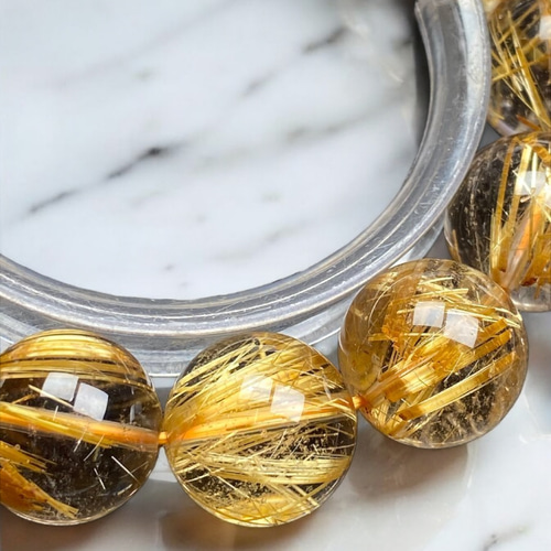 タイチンルチルブレスレット　　内径15.5ミリ プレミアムタイチンルチルクォーツ 16mm～16.5mm玉ブレスレット(型番