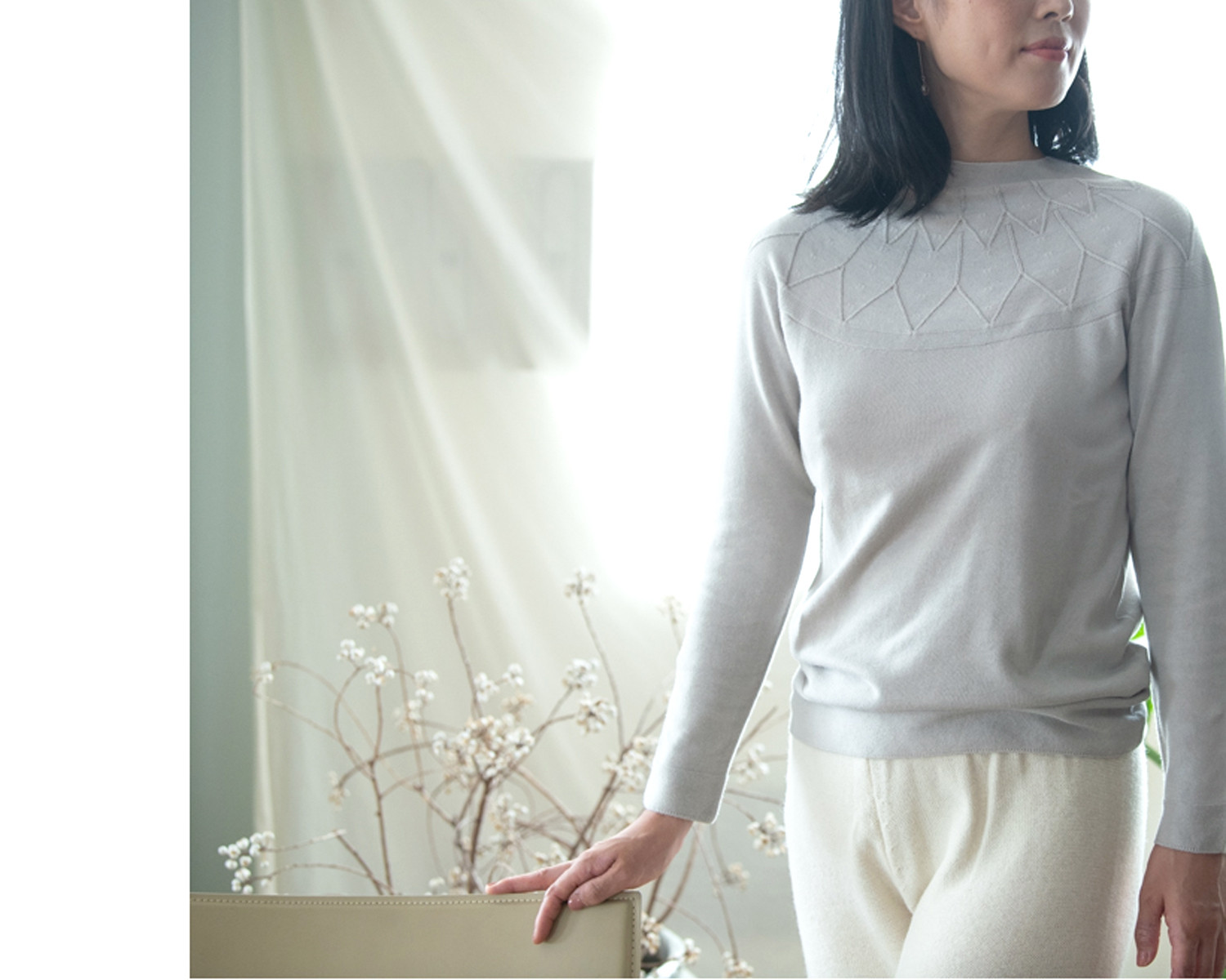 アンゼリカ染め　Organic Cotton 織柄ニットプルオーバー【無縫製】