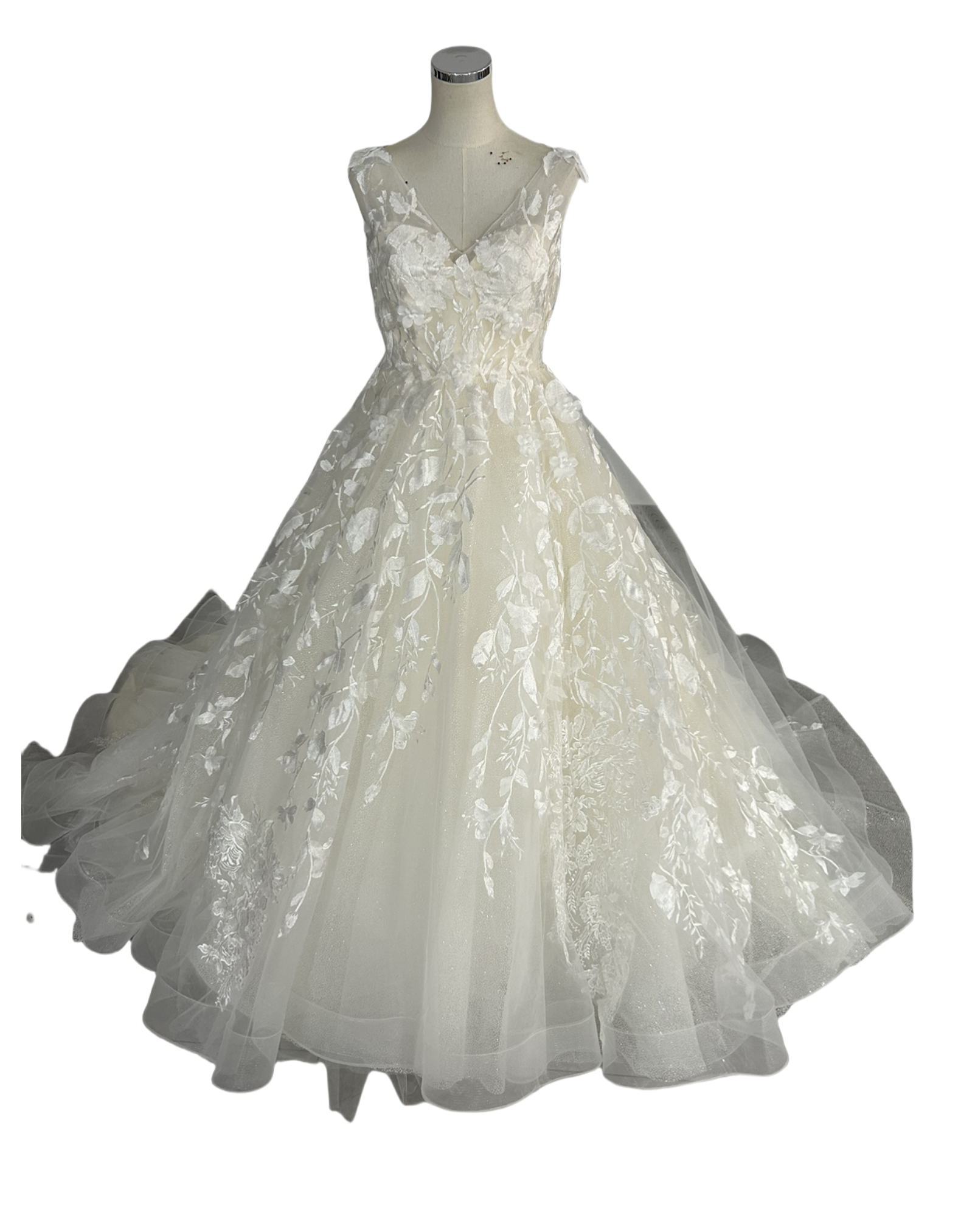 ウエディングドレス ファスナー キラキラチュール エレガント レース 背中見せ トレーン 花嫁 結婚式