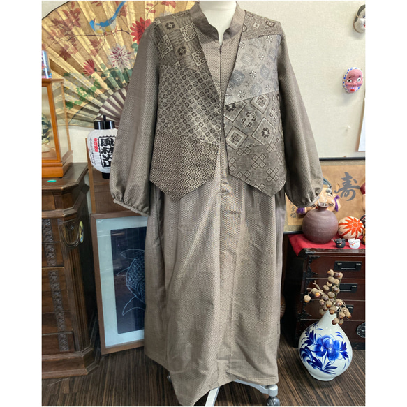 泥大島のワンピース 着物リメイク っ 