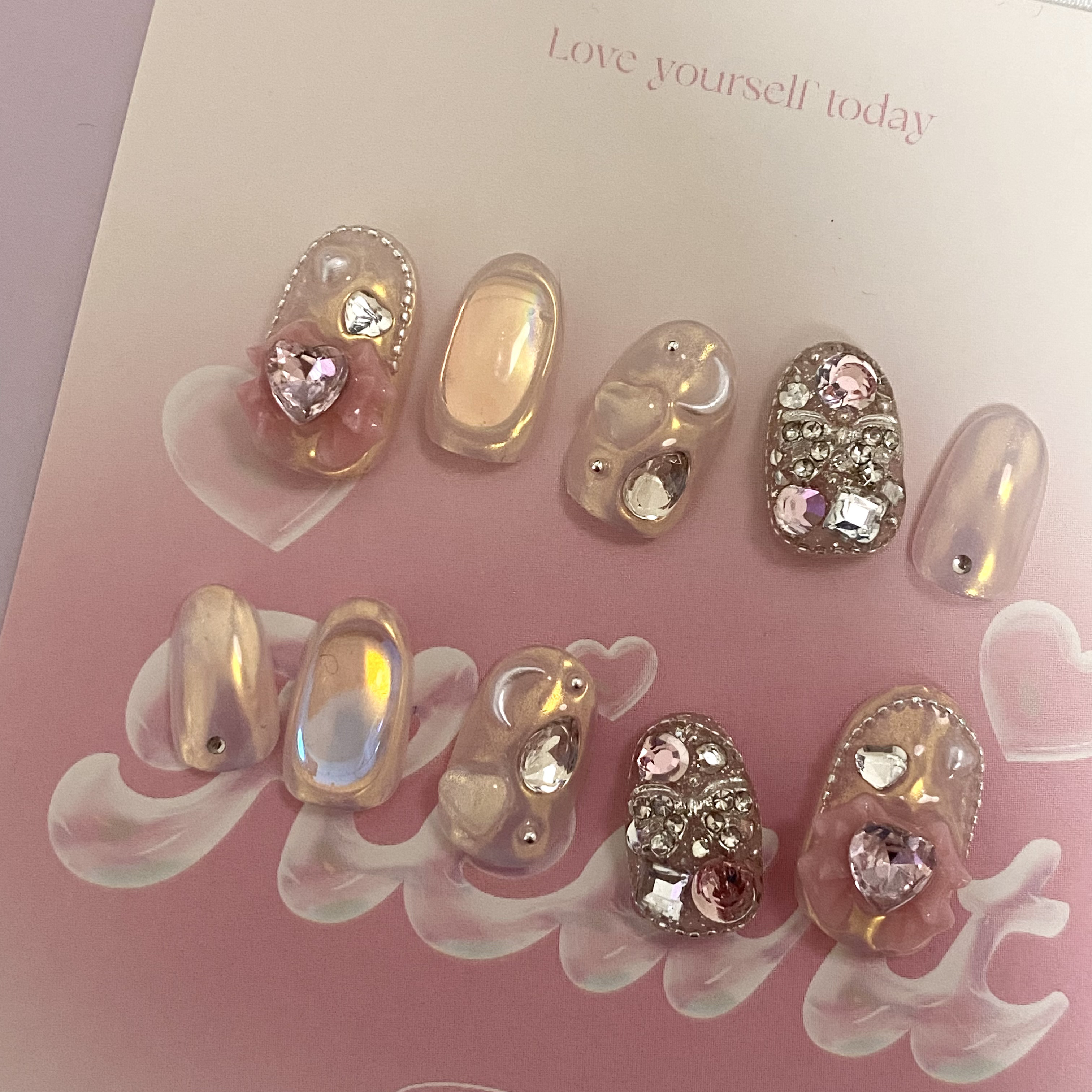 design163】オーロラピンクネイルチップ ネイルチップ（つけ爪  