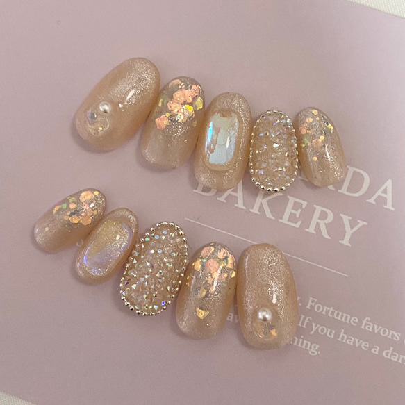 design170】韓国 ベージュオーロラネイルチップ ネイルチップ（つけ爪