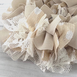 シュシュ＊ふわふわボリューム〜チュール＊レース◯花柄ベージュ