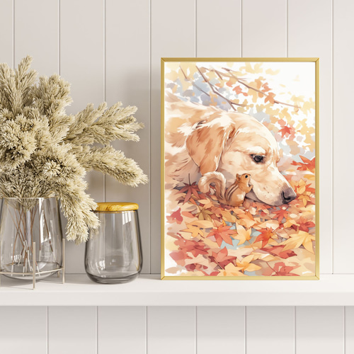 栗鼠犬戯舞 - ラブラドールレトリバー犬の子犬 No.2】リス・紅葉・秋