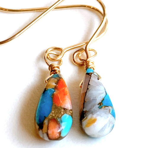 14kgf］オイスターコッパーターコイズドロップ一粒ピアス/イヤリング