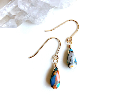 14kgf］オイスターコッパーターコイズドロップ一粒ピアス/イヤリング