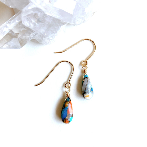 14kgf］オイスターコッパーターコイズドロップ一粒ピアス/イヤリング