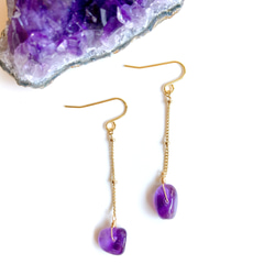 天然石プレーンアメジスト一粒チェーンピアス/イヤリング 1枚目の画像