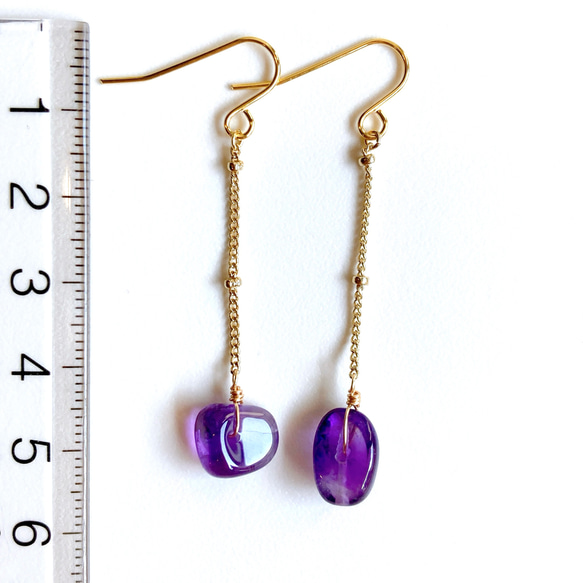 天然石プレーンアメジスト一粒チェーンピアス/イヤリング 5枚目の画像