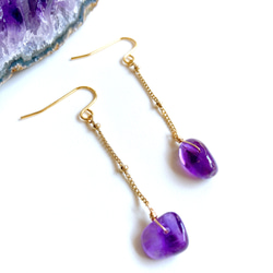 天然石プレーンアメジスト一粒チェーンピアス/イヤリング 2枚目の画像