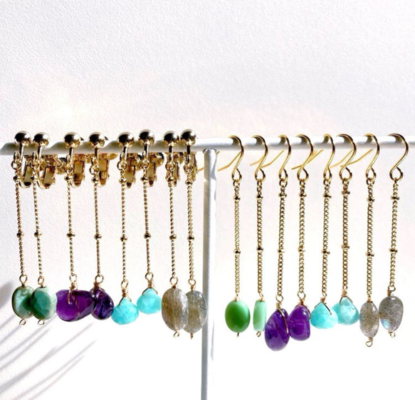 天然石プレーンアメジスト一粒チェーンピアス/イヤリング 8枚目の画像