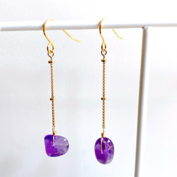 天然石プレーンアメジスト一粒チェーンピアス/イヤリング 4枚目の画像