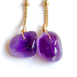 天然石プレーンアメジスト一粒チェーンピアス/イヤリング 3枚目の画像