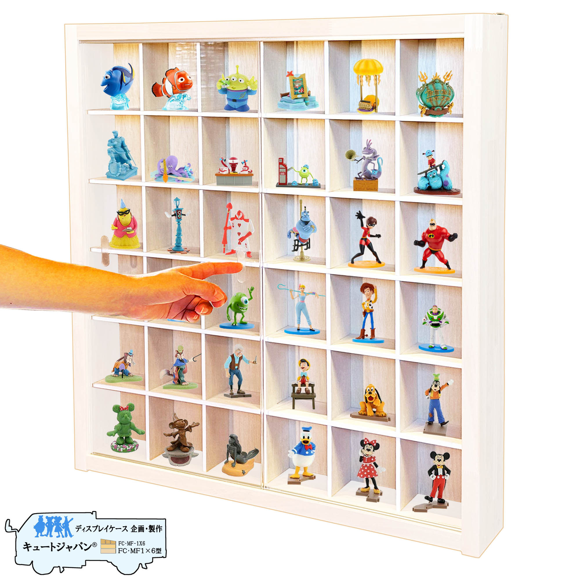 ミニチュアフィギュア コレクションケース ホワイト色塗装 アクリル付 日本製 ガチャ ディスプレイ 棚