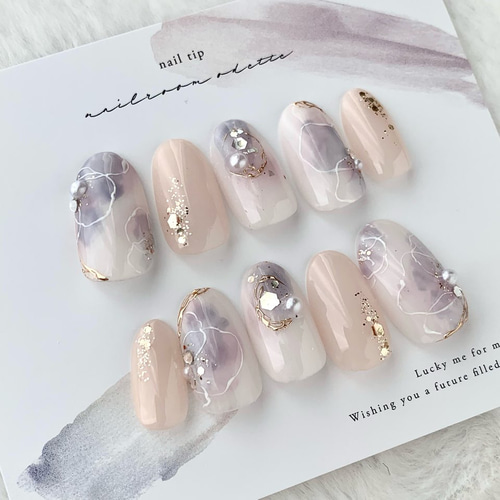 No.341 ネイルチップ ニュアンス うるうる ちゅるん 秋 淡色 キラキラ