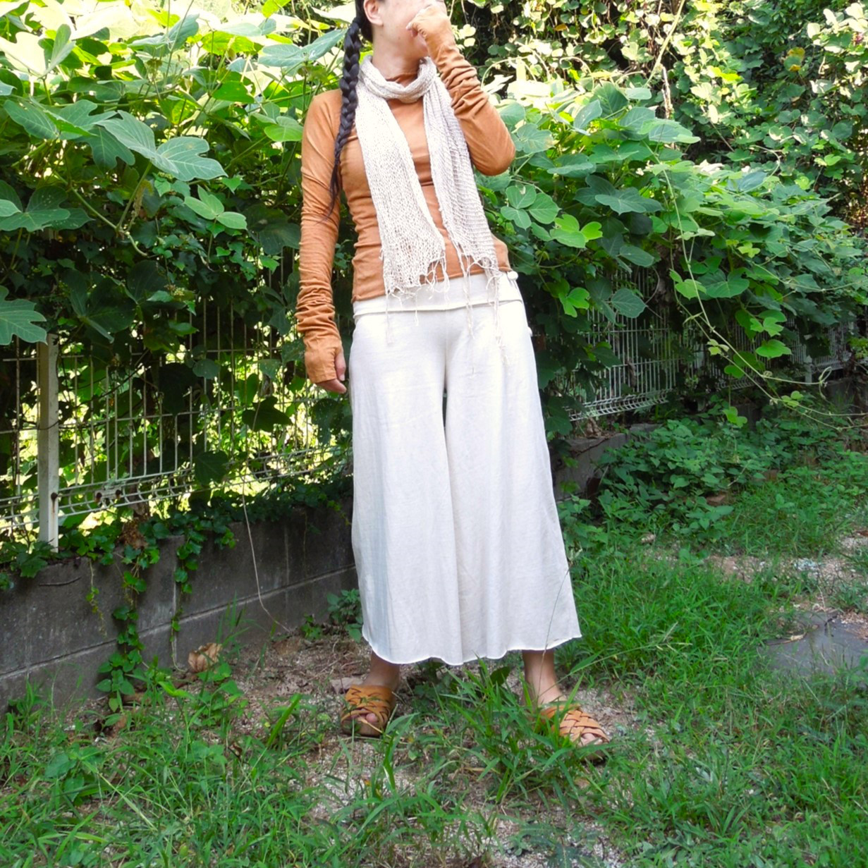 asana ヘンプコットン 厚手 ガウチョ パンツ●きなり