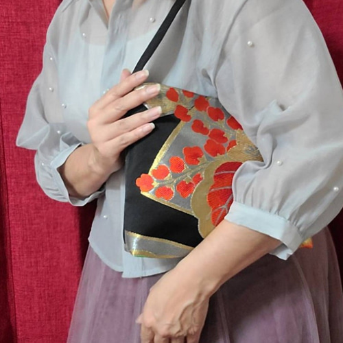 Creema母の日限定】和風花模様シルク着物帯のリメイクトート