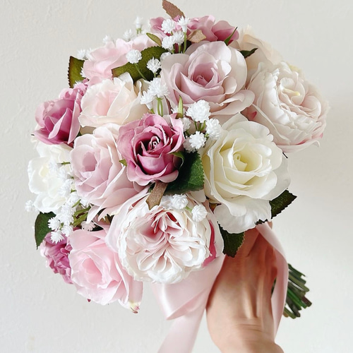 くすみピンク クラッチブーケ クラシカルブーケ ウエディングブーケ