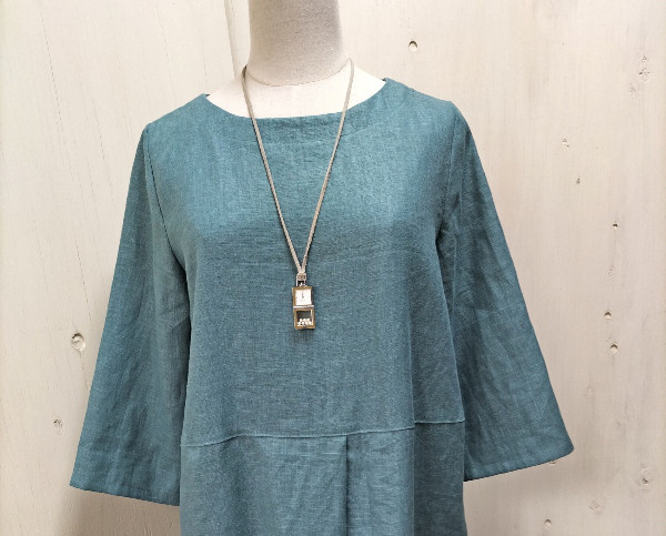 クロスタックのリネンワンピース＜ブルーグリーン＞