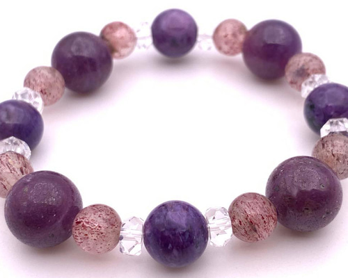 ★天然色★ ピンクチャロアイト　ストロベリークォーツ　ルビー　ブレスレット 超美品】ストロベリークォーツ ブレスレット 濃厚ピンク 1