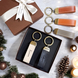 レザー キーホルダー 長方形タイプ☆刻印可☆ヌメ革 本革 レザー