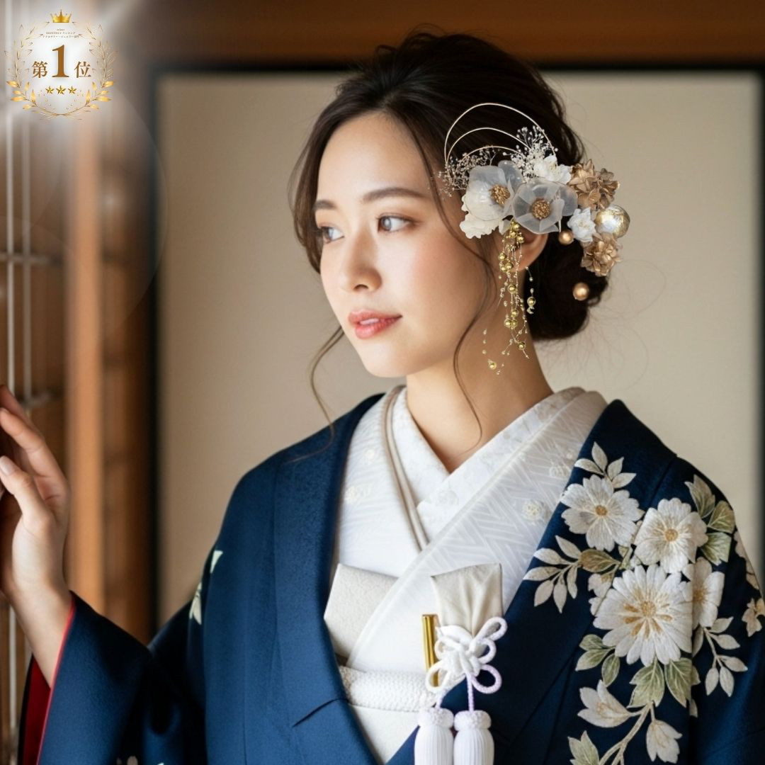 成人式 髪飾り クリア椿×枝垂れパール｜卒業式 袴 和装ヘア No.WT90 振袖 着物 和装 花嫁 結婚式 前撮り 和