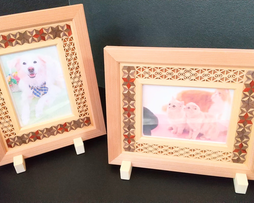 木製 フォトフレーム (L判) 写真立て 【寄木&組子】 フォトフレーム